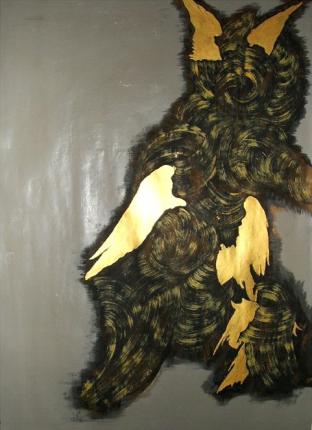 "devil",  2003,  acrylic + sepia on paper,  50 x 69 cm